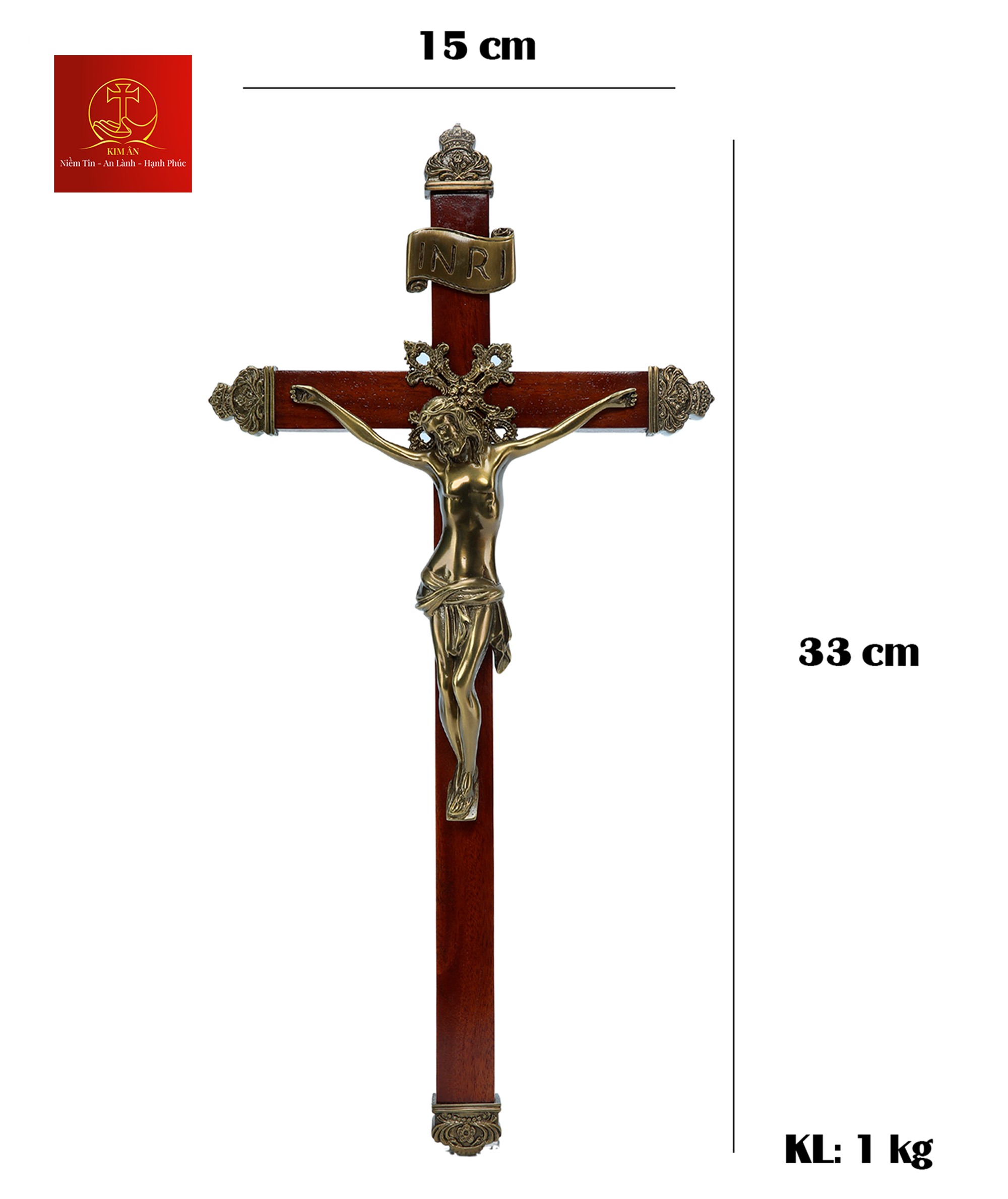 Thánh Giá Chúa Giêsu Bằng Gỗ Treo cao 33cm – Màu Cổ Điển