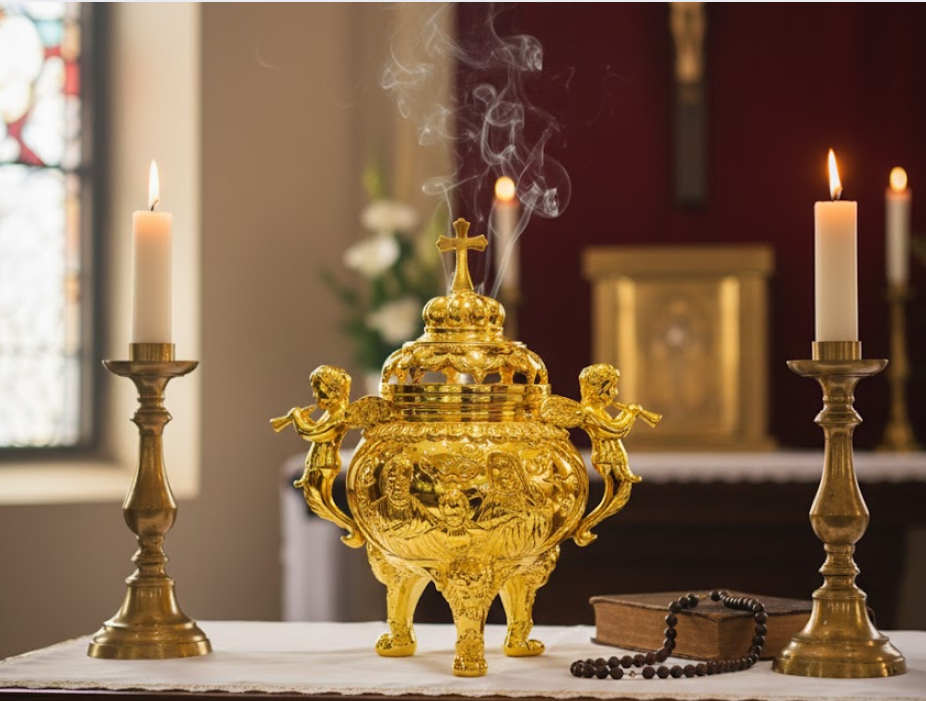 13-lu-dot-tram-bang-dong-mau-tron-mau-vang-gold-cao-19cm Lư đốt trầm bằng đồng mẫu tròn màu vàng gold cao 19cm