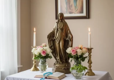 20 mẫu bàn thờ Đức Mẹ đẹp & hướng dẫn cách bố trí trang trọng
