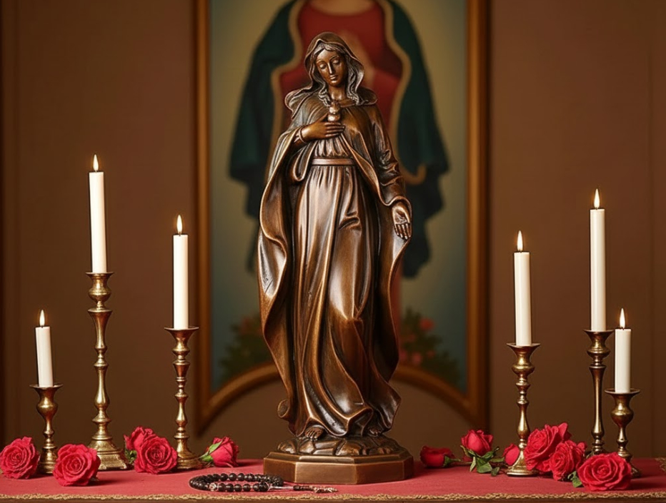 22-ban-tho-duc-me-mau-nau-dong-trang-nha-tao-cam-giac-gan-gui-va-linh-thieng-cho-khong-gian Bàn thờ Đức Mẹ màu nâu đồng trang nhã