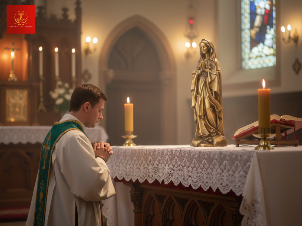 bai-tri-tuong-me-lo-duc-tren-ban-tho-cong-giao-chuan-muc-va-trang-nghiem Bài trí Tượng Mẹ Lộ Đức trên bàn thờ Công giáo chuẩn mực và trang nghiêm.