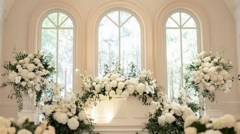 Lẵng hoa được thiết kế cao ở trung tâm