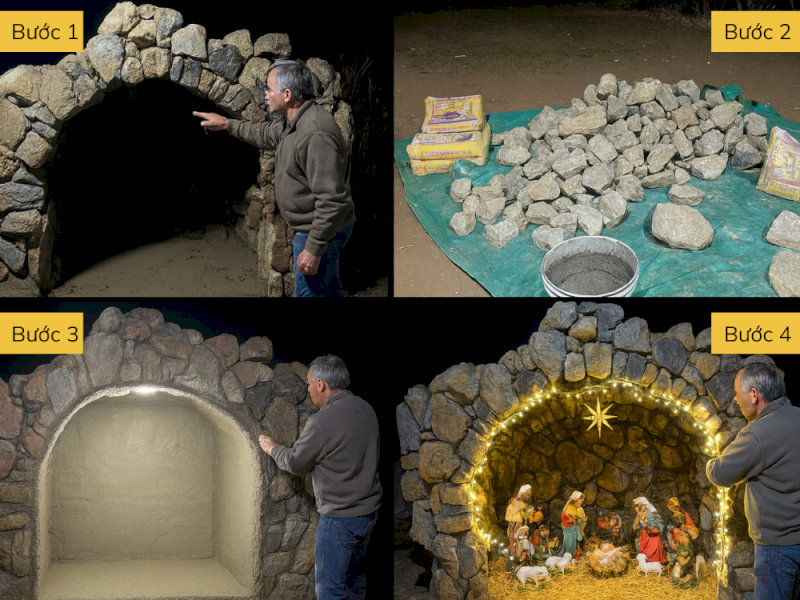 Các bước làm hang đá Noel kết hợp từ hang đá thật.
