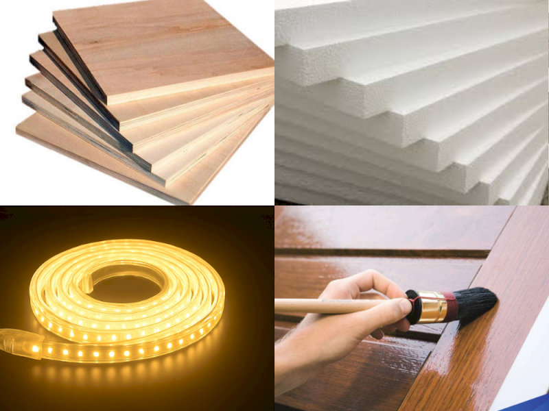 Chuẩn bị nguyên liệu để làm hang đá Noel bằng gỗ khung, rơm rạ và xốp cứng.