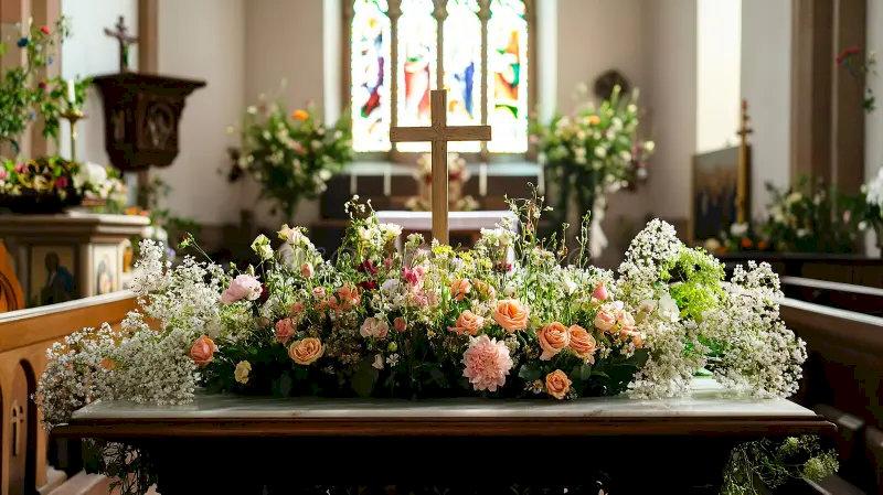 image7 Lẵng hoa thường đặt ở giữa bàn hoặc hai bên đối xứng nếu có hai lẵng