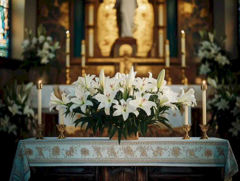 image8 Lẵng hoa dáng tròn thường được đặt ở trung tâm bàn thờ