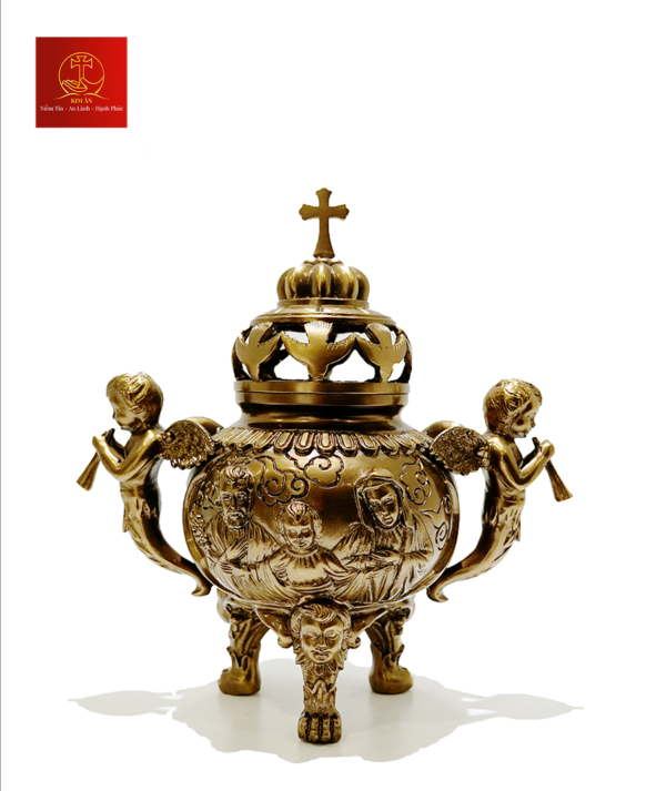 Lư Xông Trầm Bằng Đồng (Mẫu Tròn) Cao 22cm - Màu Cổ Điển