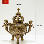 Lư Xông Trầm Bằng Đồng (Mẫu Tròn) Cao 22cm - Màu Cổ Điển