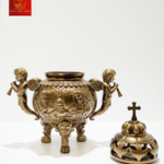 Lư Xông Trầm Bằng Đồng (Mẫu Tròn) Cao 22cm - Màu Cổ Điển