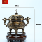 Bộ Lư Hương Đồng Cao 37cm - Màu Cổ Điển