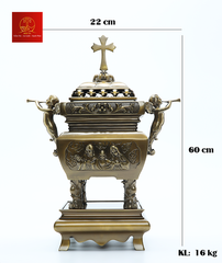 Lư Hương Đồng Vuông - Cao 60 cm