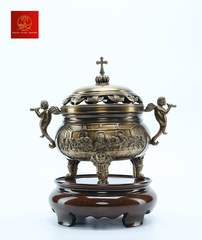 Bộ Lư Hương Đồng Cao 37cm – Màu Cổ Điển