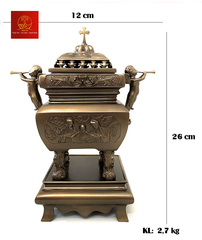 Lư Hương Đồng Vuông - Cao 26 cm