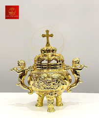 Lư Hương Đốt Trầm Bằng Đồng (Mẫu Tròn) Cao 13cm – Màu Gold