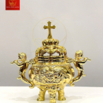 Lư Hương Đốt Trầm Bằng Đồng (Mẫu Tròn) Cao 13cm - Màu Gold