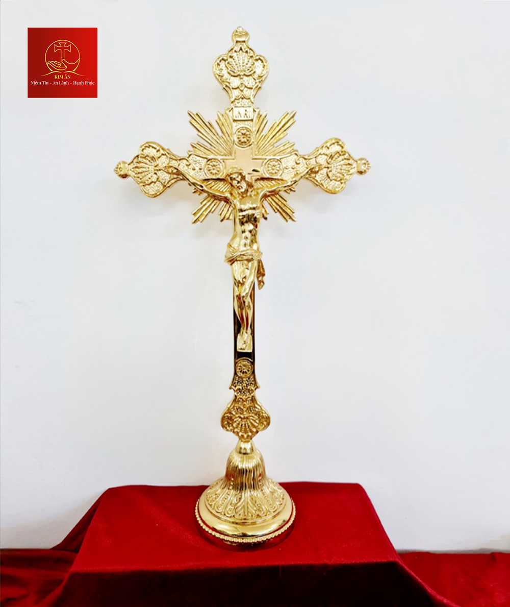 Thánh Giá Đế Tròn Tia Chớp Cao 50cm – Màu Gold