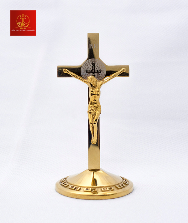 Thánh Giá Mini Có Mề Đay BENEDICT cao 12cm - Màu PVD Gold