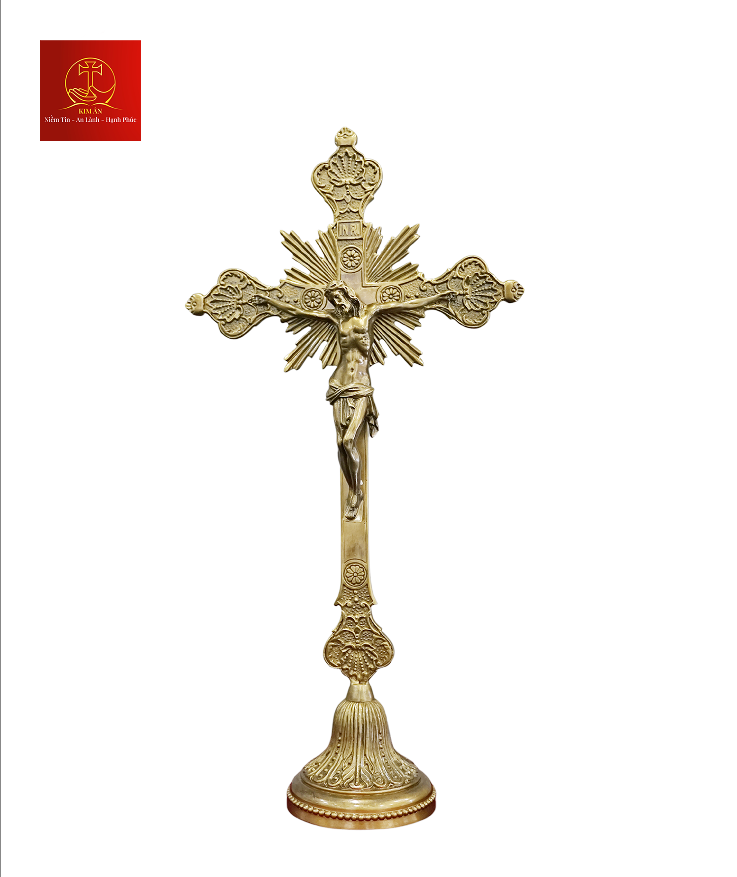 Tượng Thánh Giá Đế Tròn Tia Chớp Cao 50cm – Màu Cổ Điển