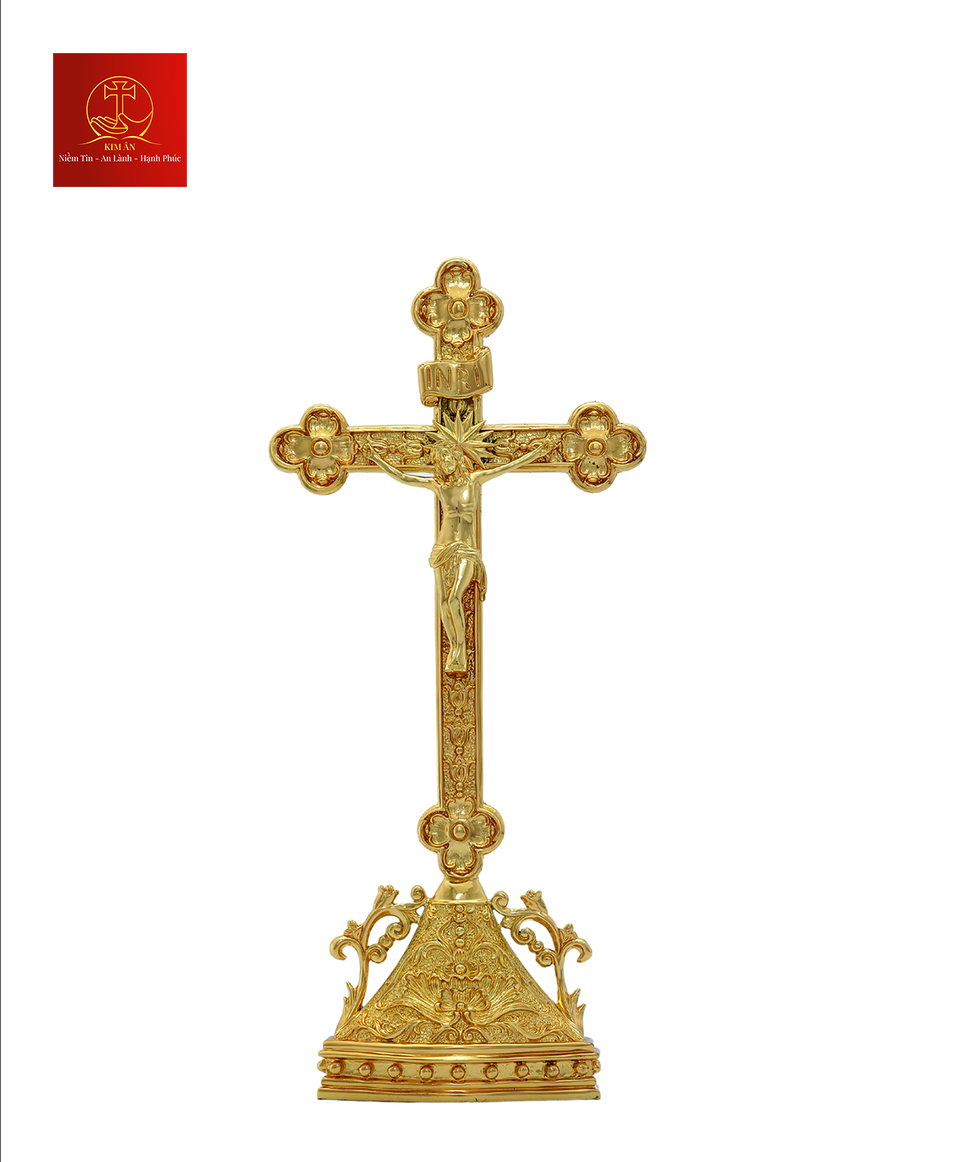 Tượng Thánh Giá Hoa Đào Có Đế Cao 42cm – Màu Gold