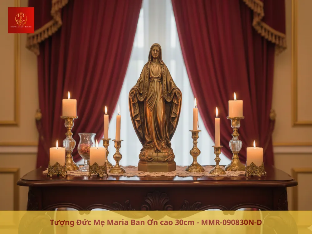 tuong-duc-me-ban-on-bang-dong-cao-30cm-voi-thiet-ke-tinh-xao-trang-trong Tượng Đức Mẹ Ban Ơn bằng đồng cao 30cm