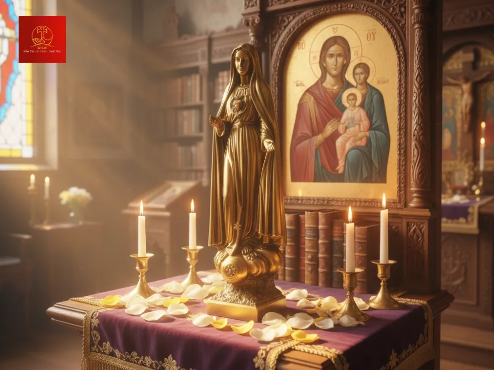 tuong-me-fatima-dat-canh-linh-anh-giup-khong-gian-thanh-thieng_05d1b8b7-aa84-4ead-a3f0-406b1c042fa4 Tượng Mẹ Fatima đặt cạnh linh ảnh giúp không gian thánh thiêng.