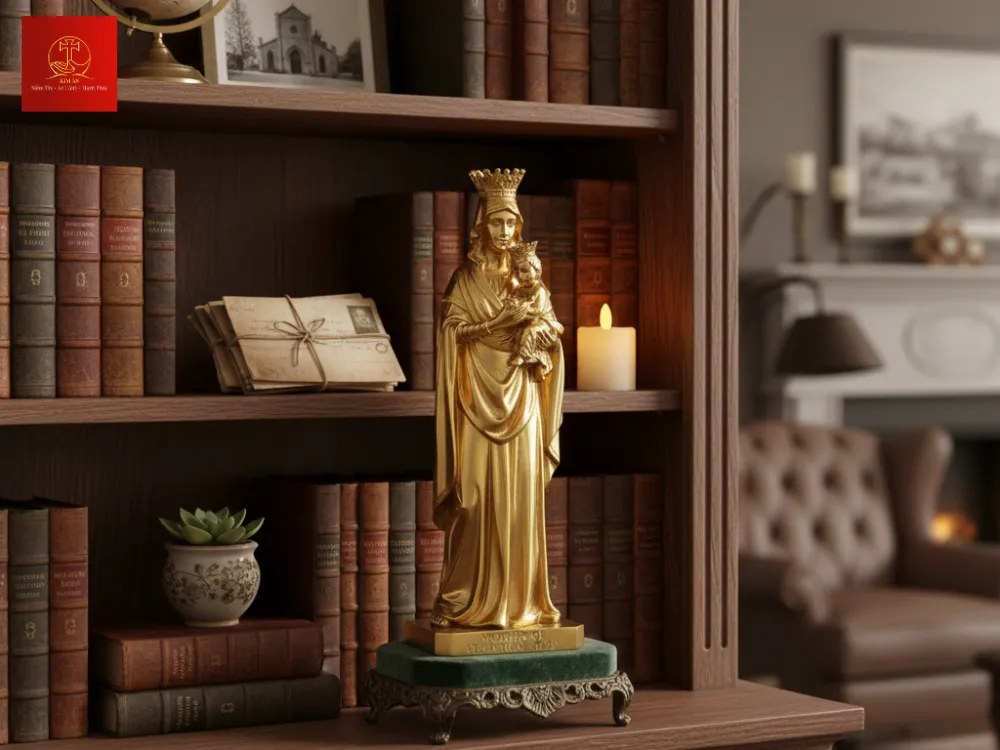 tuong-me-hang-cuu-giup-duoc-dat-tren-ke-sach-rat-gan-gui_81ea2d63-502c-4c0a-a415-50d6e9e779a8 Tượng Mẹ Hằng Cứu Giúp được đặt trên kệ sách rất gần gũi.