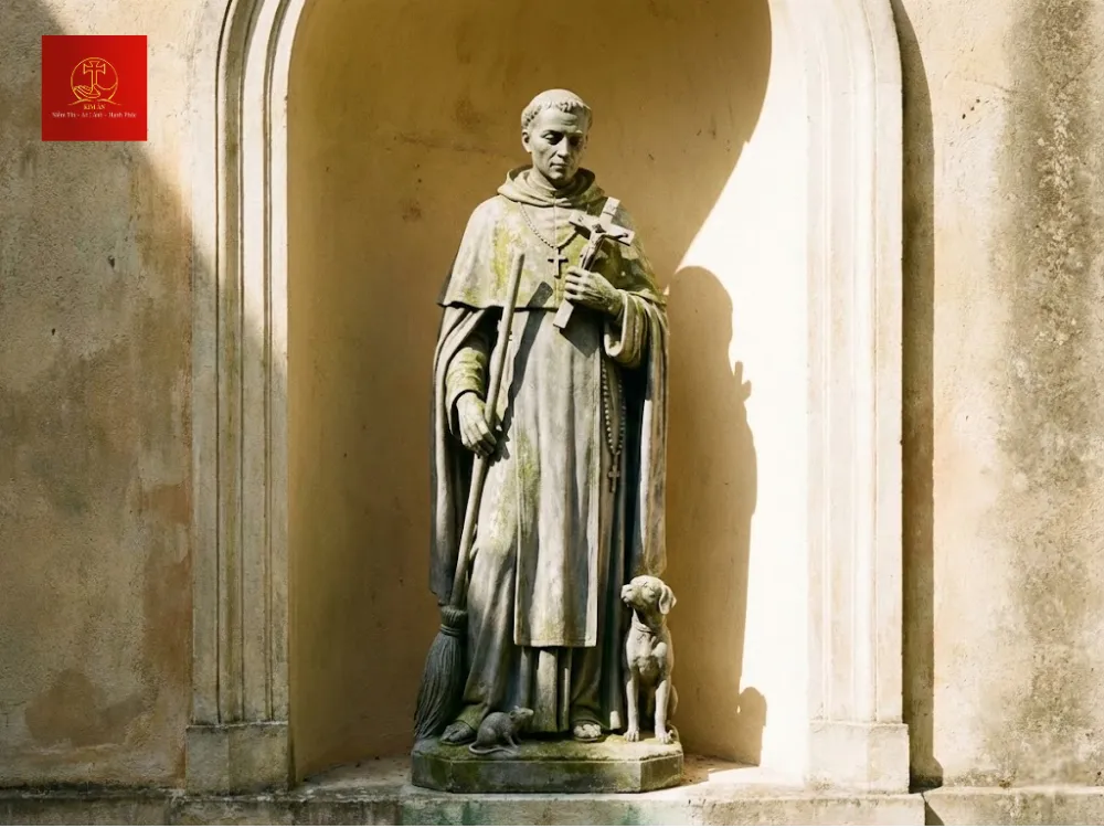 tuong-thanh-martino-chat-lieu-xi-mang-thuong-duoc-bai-tri-trang-trong-ngoai-troi-1 Tượng thánh Martino chất liệu xi măng ngoài trời, cao 130cm