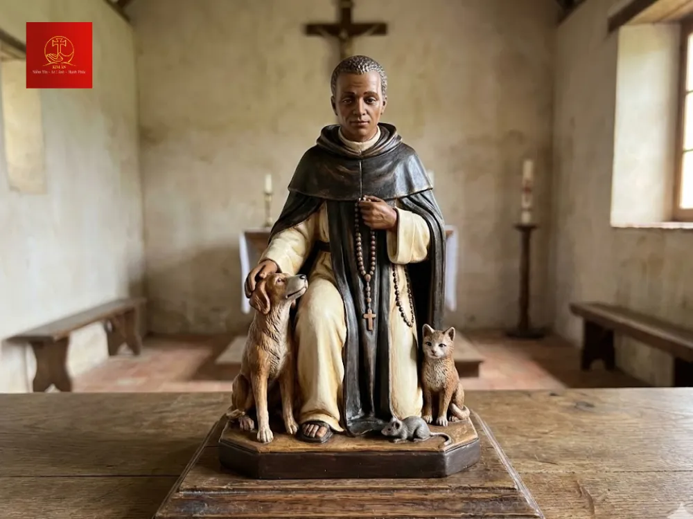 tuong-thanh-martino-quy-ben-dong-vat-chat-lieu-composite-1 Tượng thánh Martino quỳ bên động vật, chất liệu composite
