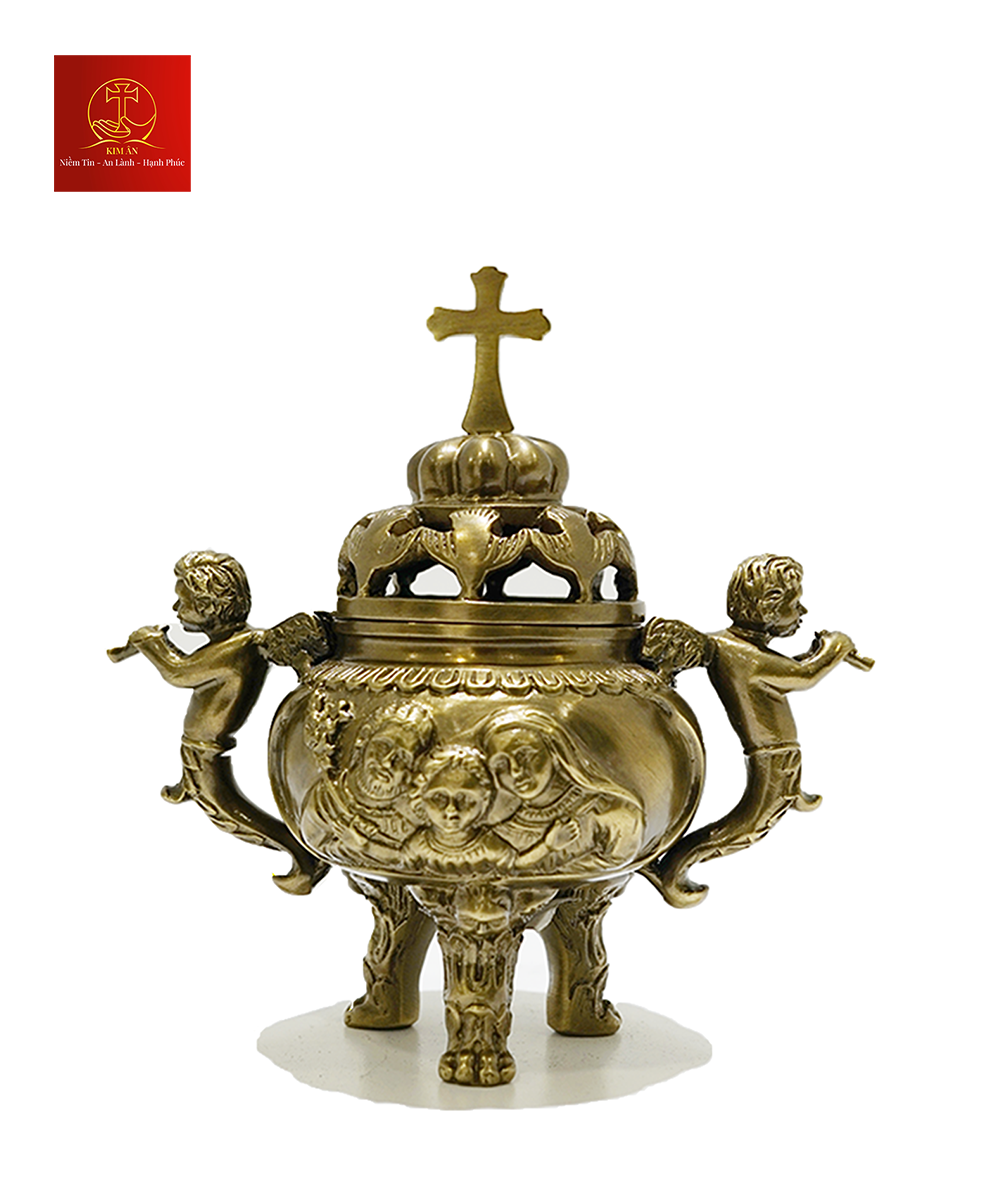 Lư Xông Trầm ( Mẫu Tròn ) Cao 13cm –  Màu Cổ Điển