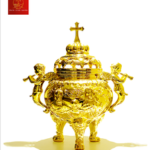 Lư Đốt Trầm Bằng Đồng (Mẫu Tròn) Cao 19cm - Màu Gold