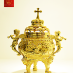 Lư Đốt Trầm Bằng Đồng (Mẫu Tròn) Cao 19cm - Màu Gold