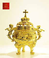 Lư Đốt Trầm Bằng Đồng (Mẫu Tròn) Cao 19cm - Màu Gold
