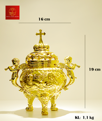 Lư Đốt Trầm Bằng Đồng (Mẫu Tròn) Cao 19cm - Màu Gold
